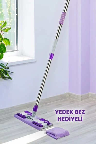 Mandallı Yüzey Temizlik Seti Mikrofiber Paspas Yer Duvar Cam Klipsli Yedek Bez Hediyeli Mor ürün görseli 1