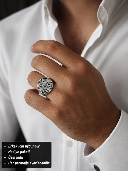 HexaSeal Solomon Ring Mühr-ü Süleyman Motifli Erkek Yüzüğü ürün görseli 1