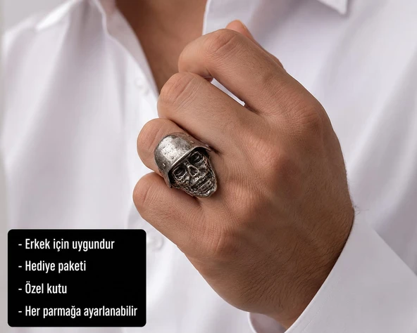Iron Reaper Skull Ring Demir Muhafız Kuru Kafa Erkek Yüzüğü ürün görseli 1