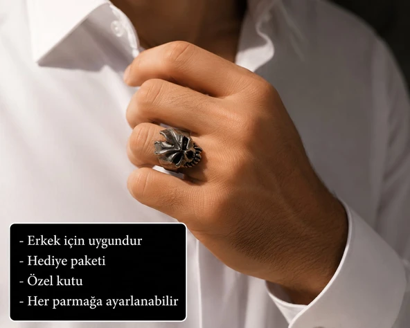 Phantom Reaper Skull Ring Hayalet Azrail Kuru Kafa Erkek Yüzüğü ürün görseli 1