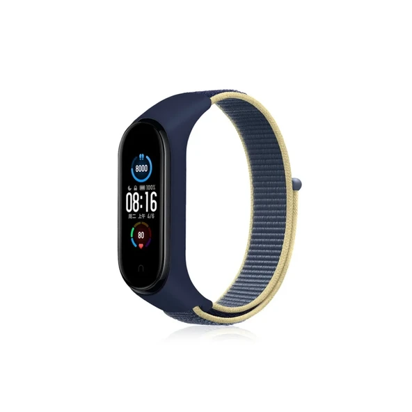 Xiaomi Mi Band 4 Hasırlı Cırtcırtlı Kordon - Sarı-lacivert ürün görseli 1