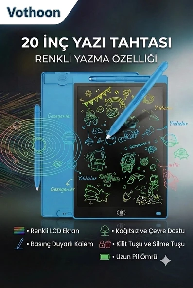 20 Inc Renkli Lcd Grafik Dijital Kalemli Çizim Tableti Yazı Tahta Not Yazma Eğitim Tableti Mavi ürün görseli 1
