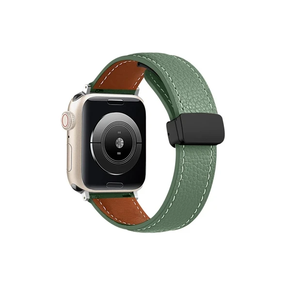 Apple Watch 42mm Kr414 Daks Deri Kordon (saat Değildir) - Koyu Yeşil ürün görseli 1