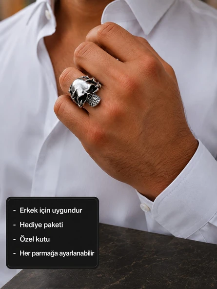 Ragnar Void Skull Ring Tırnak detaylı Özgün kafatası yüzük ürün görseli 1