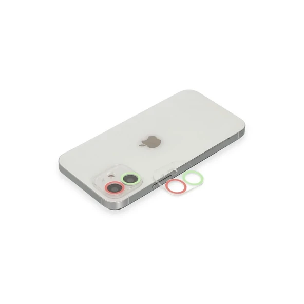 Apple İphone 12 Mini Renkli Kamera Lens Koruma Cam - Yeşil-pembe ürün görseli 1