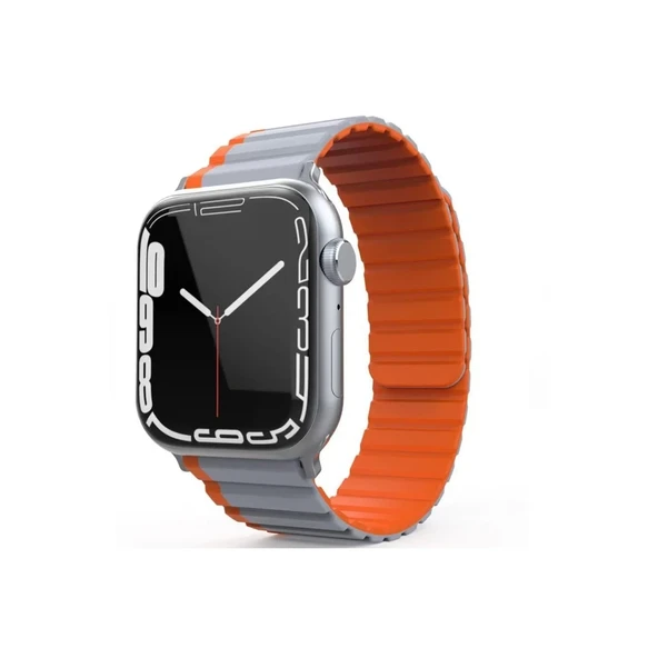Apple Watch 42mm Mo-wb1 Çift Renk Mıknatıslı Silikon Kordon (saat Değildir) - Gri-turuncu ürün görseli 1