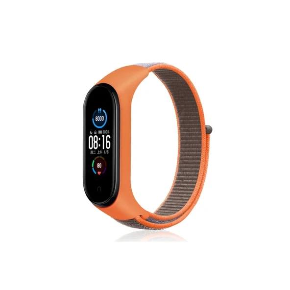 Xiaomi Mi Band 4 Hasırlı Cırtcırtlı Kordon - Turuncu-gri ürün görseli 1