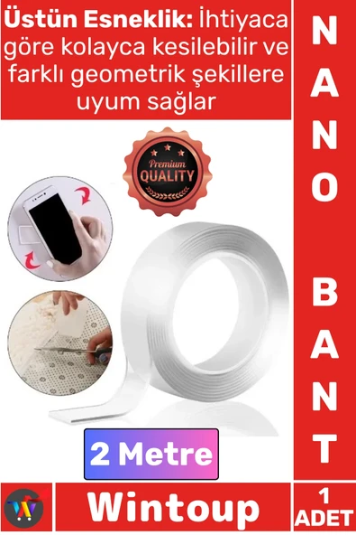 #Bant Şeffaf Güçlü Yapışkanlı Yıkanabilir Jel Akrilik Ev Ofis Duvar Çift Taraflı Nano Bant 2 Metre ürün görseli 1