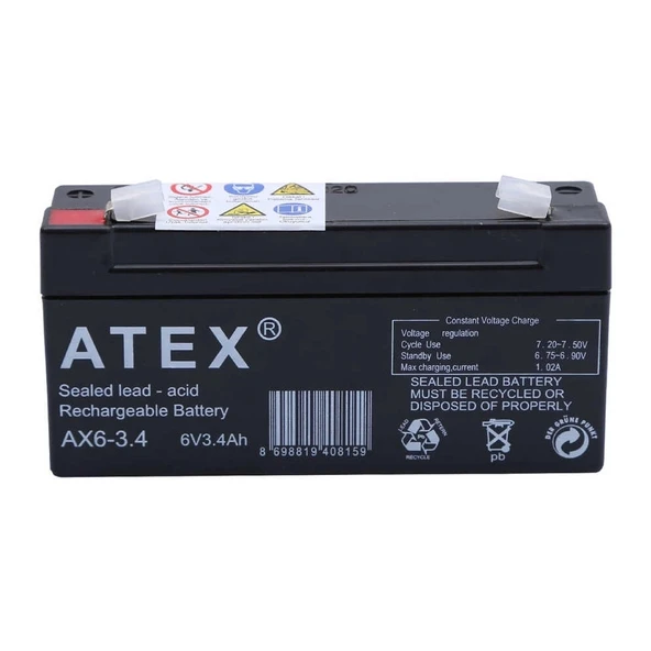 Atex Ax6-3.4 6v 3.4ah Yatay Akü ürün görseli 1