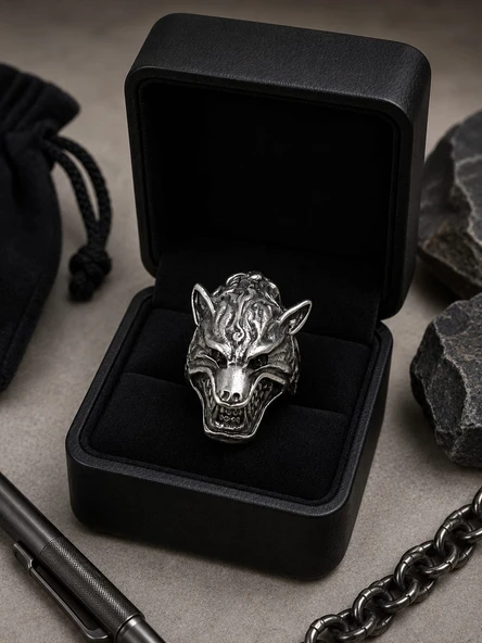 Wolf King Adjustable Ring Kurt Hükümdarı Erkek Yüzüğü - Resim 3