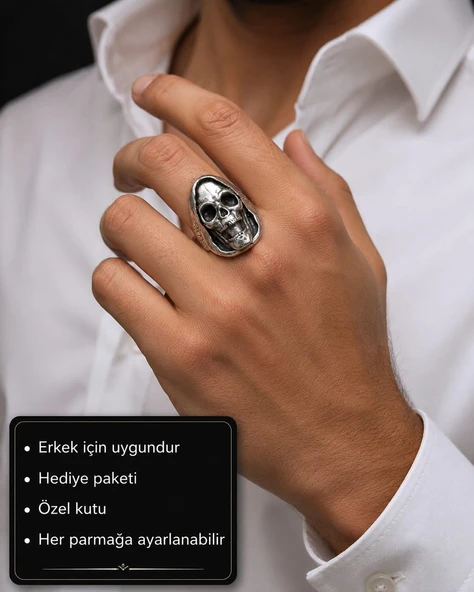 Grim Reaper Skull Ring Azrail Kuru Kafa Erkek Yüzüğü ürün görseli 1