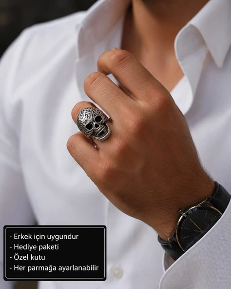 Skull Reaper Adjustable Ring Kuru Kafa Ayarlanabilir Erkek Yüzüğü ürün görseli 1