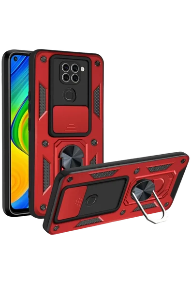 Newface Xiaomi Redmi Note 9 4G Kılıf Pars Lens Yüzüklü Silikon - Kırmızı ürün görseli 1