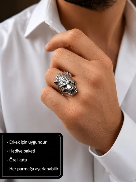 Wolf King Adjustable Ring Kurt Hükümdarı Erkek Yüzüğü ürün görseli 1