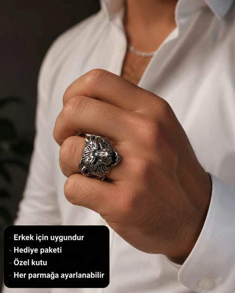 Lion Guardian Adjustable Men's Ring Aslan Pençesi Ayarlanabilir Erkek Yüzüğü ürün görseli 1