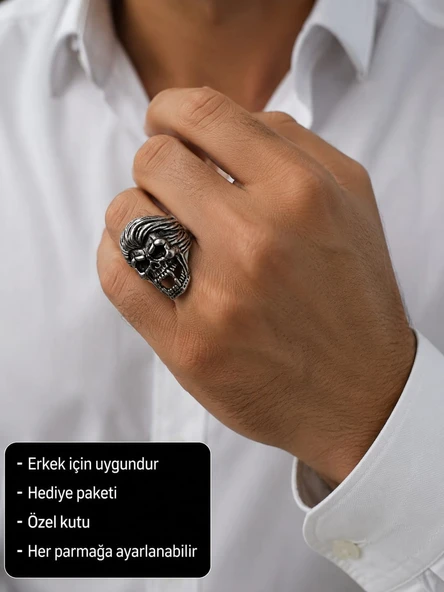 Skull Reaper Adjustable Ring Azrail Kuru Kafa Erkek Yüzüğü ürün görseli 1