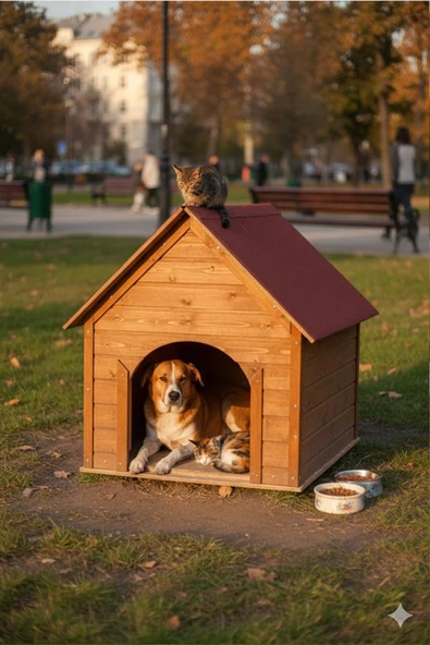 Suya Soğuğa Dayanıklı Lüks Büyük Boy Köpek Kulubesi Sokak Köpek Evi Kırmızı ürün görseli 1