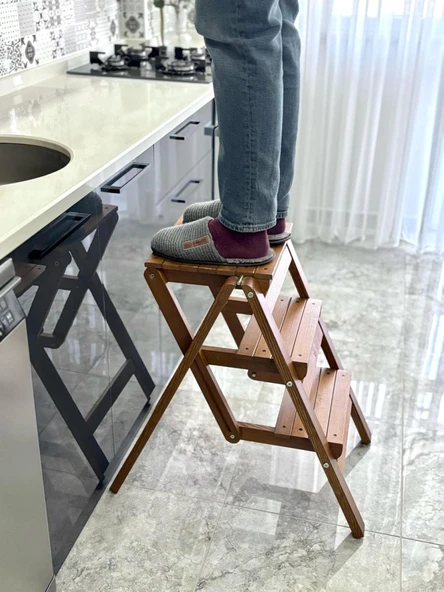 Abaş Ahşap Ahşap Merdiven Tabure Katlanır - Resim 3