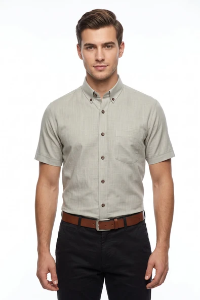 Erkek Klasik Tek Cepli %100 Cotton Kısa Kol Gömlek BGL-ST05624 ürün görseli 1
