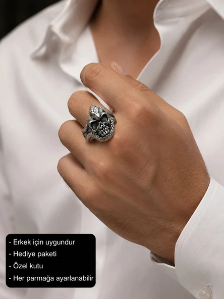 Reaper Skull Ring Engerek Kuru Kafa Erkek Yüzüğü ürün görseli 1