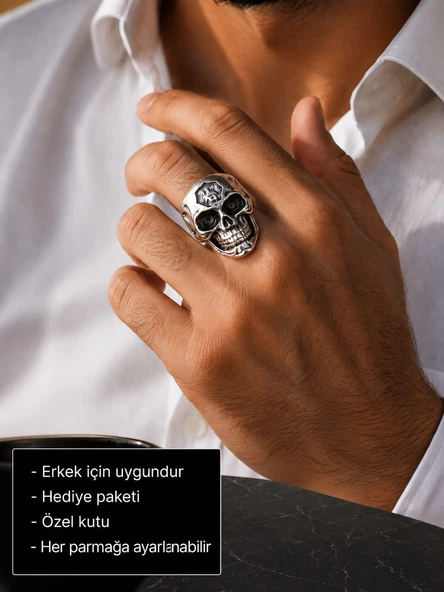 Skull Monarch Ring Hükümdar Kuru Kafa Erkek Yüzüğü ürün görseli 1