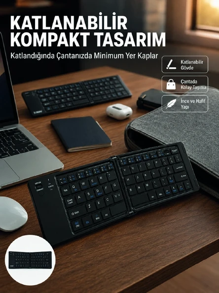 Kablosuz Katlanabilir Bluetooth Klavye Telefon Tablet Bilgisayar Uyumlu ürün görseli 1