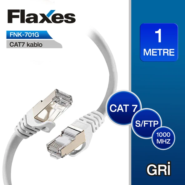 FLAXES FNK-701G CAT7 PATCH KABLO 1 METRE GRİ ürün görseli 1