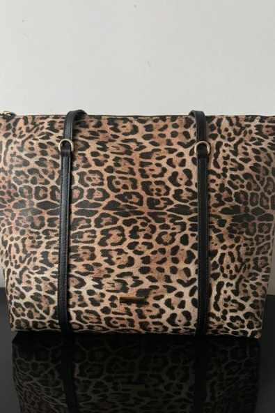 Kadın Leopar Desenli Omuz Çantası – Büyük Boy, Şık ve Günlük Kullanım Tote Çanta ürün görseli 1