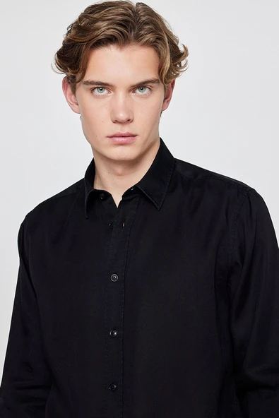 Tencel Regular Fit Gömlek Black Black S - Resim 4