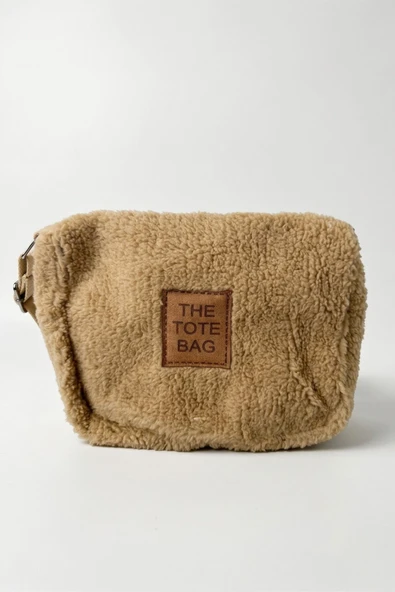 Peluş Teddy Kadın Omuz Çantası – Yumuşak Dokulu Bej Tote Bag ürün görseli 1