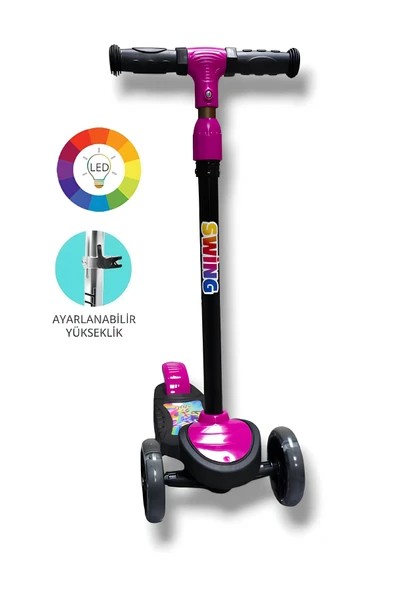 3 Tekerlekli Işıklı Çocuk Scooter Swing - 3 Kademeli Yükseklik Ayarı ürün görseli 1
