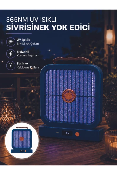 Masaüstü Şarjlı Elektrikli Sinek Öldürücü UV Teknolojili Mavi Cihaz ürün görseli 1