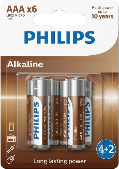 Philips Alkalin Aaa Ince Kalem Pil 1.5V - LR03A6BP/10 -6'lı Paket ürün görseli 1