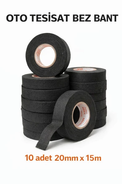 TRM 10'lu Paket Oto Tesisat Tipi Yanmaz Tüylü Bez Kablo Bant 19mm X 15m Siyah, Alev ürün görseli 1