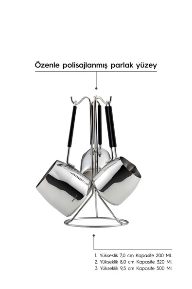 Modern 4 Parça Standlı Paslanmaz Çelik Cezve Seti - Resim 2
