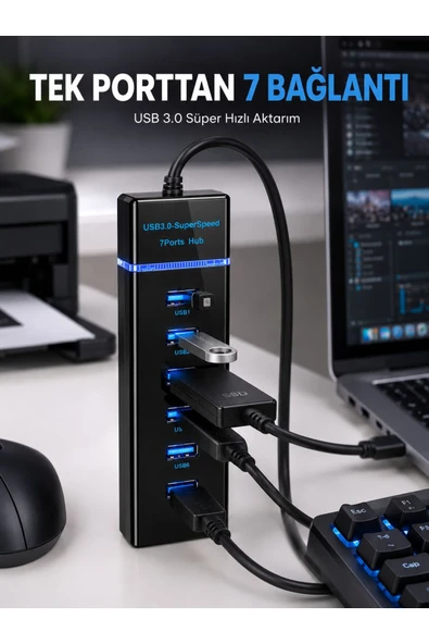 USB Hub 7 Port USB 3.0 Çoklayıcı Windows  Uyumlu ürün görseli 1