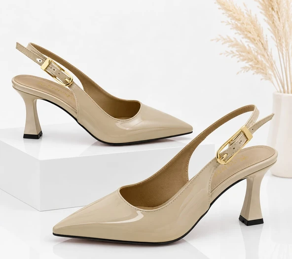 Kadın Rugan Sivri Burun Arkası Açık Topuklu Stiletto Ayakkabı – Günlük & Klasik Şık Tasarım ürün görseli 1
