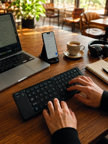 Taşınabilir Katlanabilir Bluetooth Klavye İos Android Windows Uyumlu - Resim 5