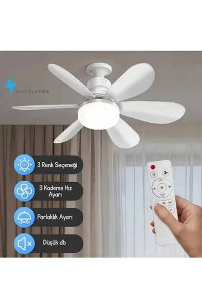 Sessiz Çalışma 5 Fan Kanat ve Işıklı Uzaktan Kumandalı Tavan Tipi Vantilatör ventus ürün görseli 1