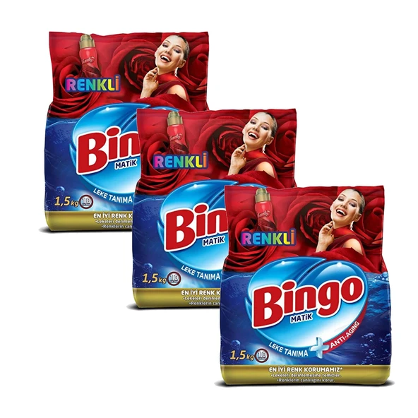 Bingo Renkli Toz Çamaşır Deterjanı 1,5 kg x 3 Adet ürün görseli 1
