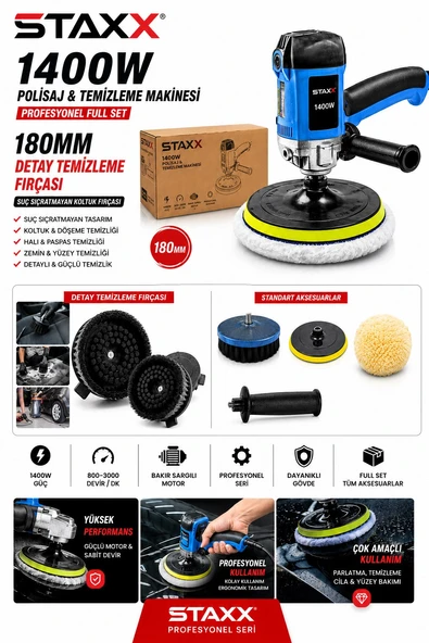 180MM Koltuk Temizleme Polisaj Makinesi | Oto Kuaför Detay Temizlik Fırçası | Halı, Döşeme ve Paspas ürün görseli 1