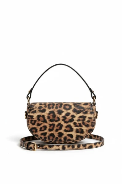 NEP Milano Leopar Desenli Mini Kadın El Çantası – Animal Print Trend Baguette Model ürün görseli 1