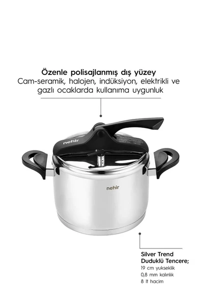 Silver Trend Paslanmaz Çelik 8 Litre Düdüklü Tencere - Resim 3