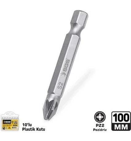 SGS3945 Pozidriv Uçlu Bits S2 PZ2*100MM Sand-Pro Series - 10 Adet ürün görseli 1