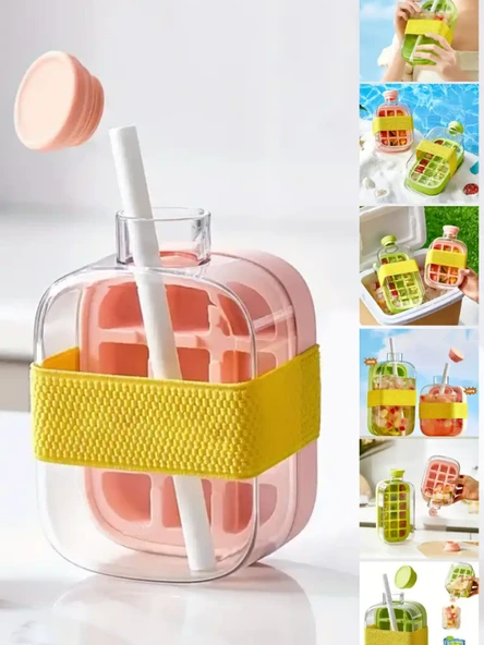 Mucit Home 500 ml Buz Kalıbı Pipetli Matara Soğuk İçecek Şişesi Buzluklu Suluk ürün görseli 1