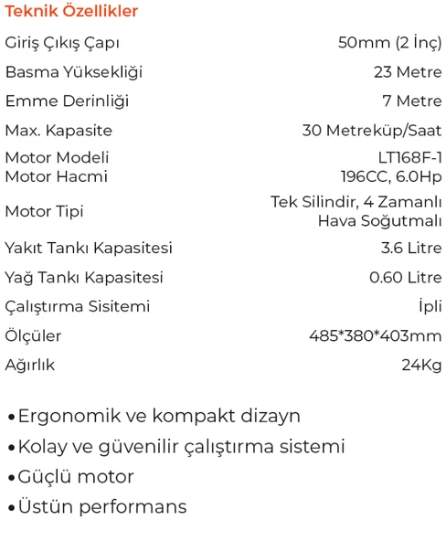 Lutian Benzinli Su Motoru 2'' Lt-20cx - Resim 2
