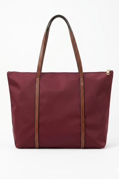 Kadın Bordo Büyük Boy Omuz Çantası – Fermuarlı Günlük Tote Bag ürün görseli 1