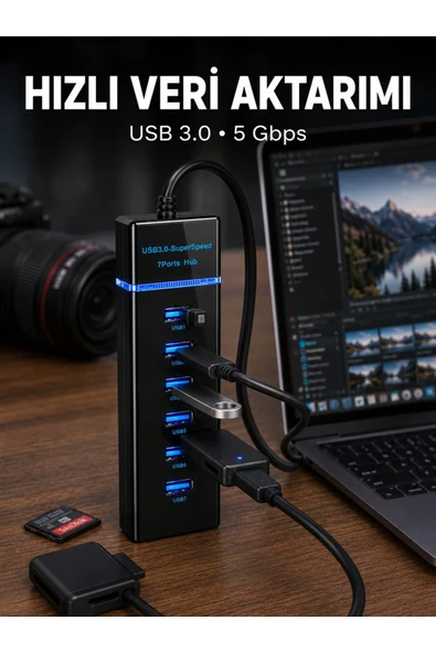 USB 3.0 Çoklayıcı 7 Port Yüksek Hızlı Veri Aktarım ürün görseli 1
