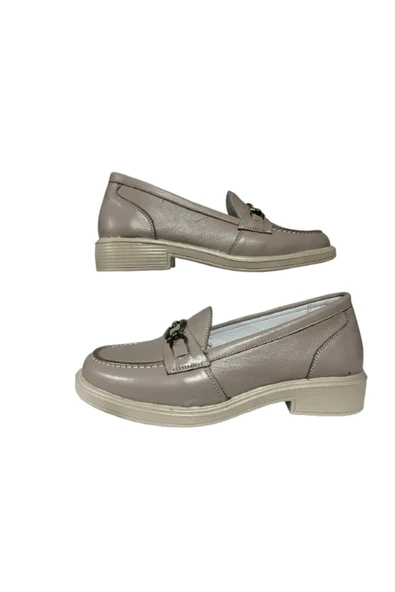 Bess Kadın Bej Tokalı Hakiki Deri Comfort Loafer, Günlük Ayakkabı ürün görseli 1