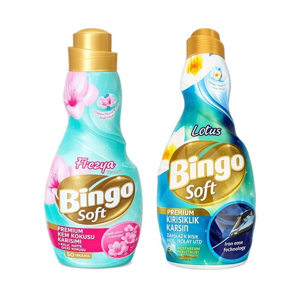 Bingo Soft Konsantre Çamaşır Yumuşatıcısı 1200 ml Frezya ve Lotus 2 li Paket ürün görseli 1